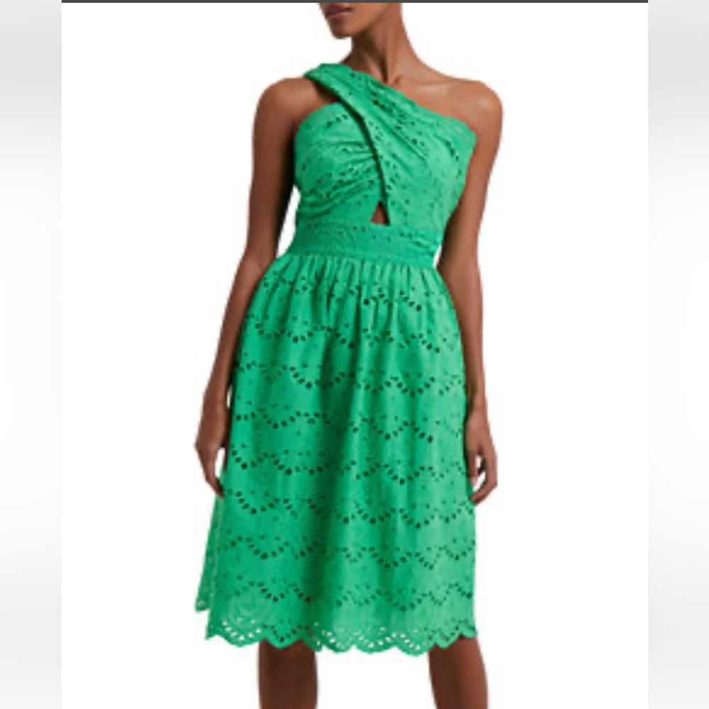 French Connection Vibrant Green One-Shoulder Dress